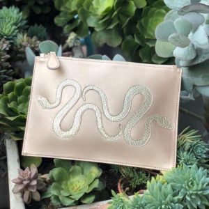 rose gold pochette eco leather snake print