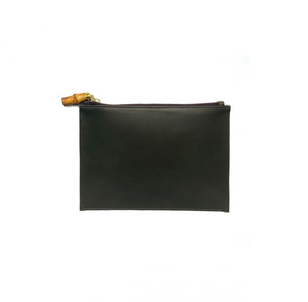 oilive green pochette eco leather bamboo handle